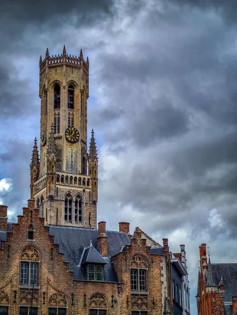 A shot of Belfry with dark clouds in the background.