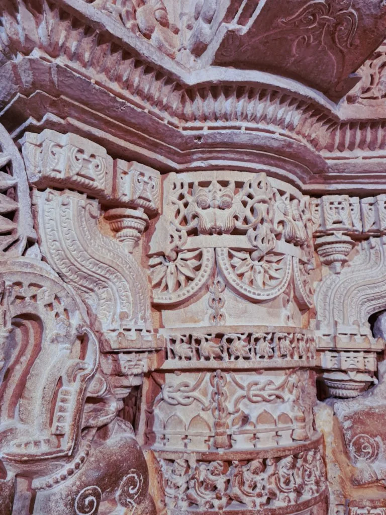 Pillar carvings in a jain temple inside the Jaisalmer Fort.