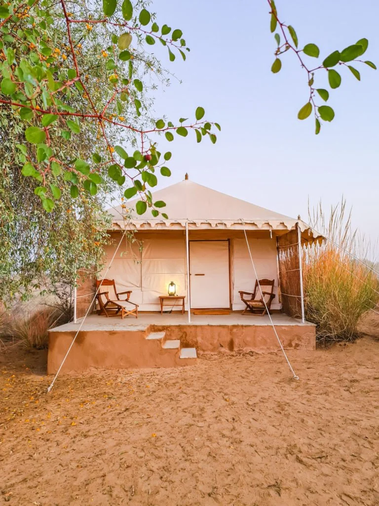 A hotel's tent in a desert.