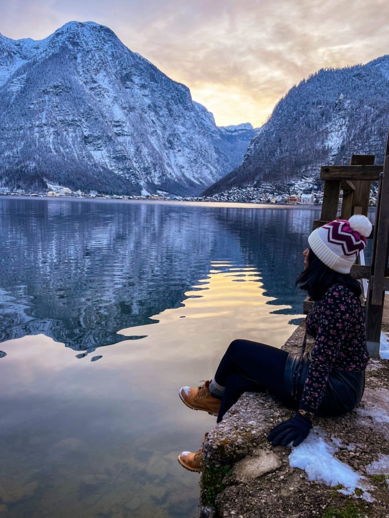 Kiki from RooKiExplorers sitting in the Hallstatt station's dock.