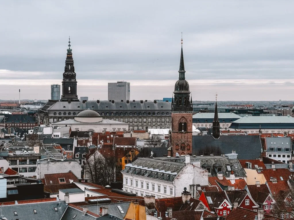The Christiansborg Palace in Copenhagen at a distance.