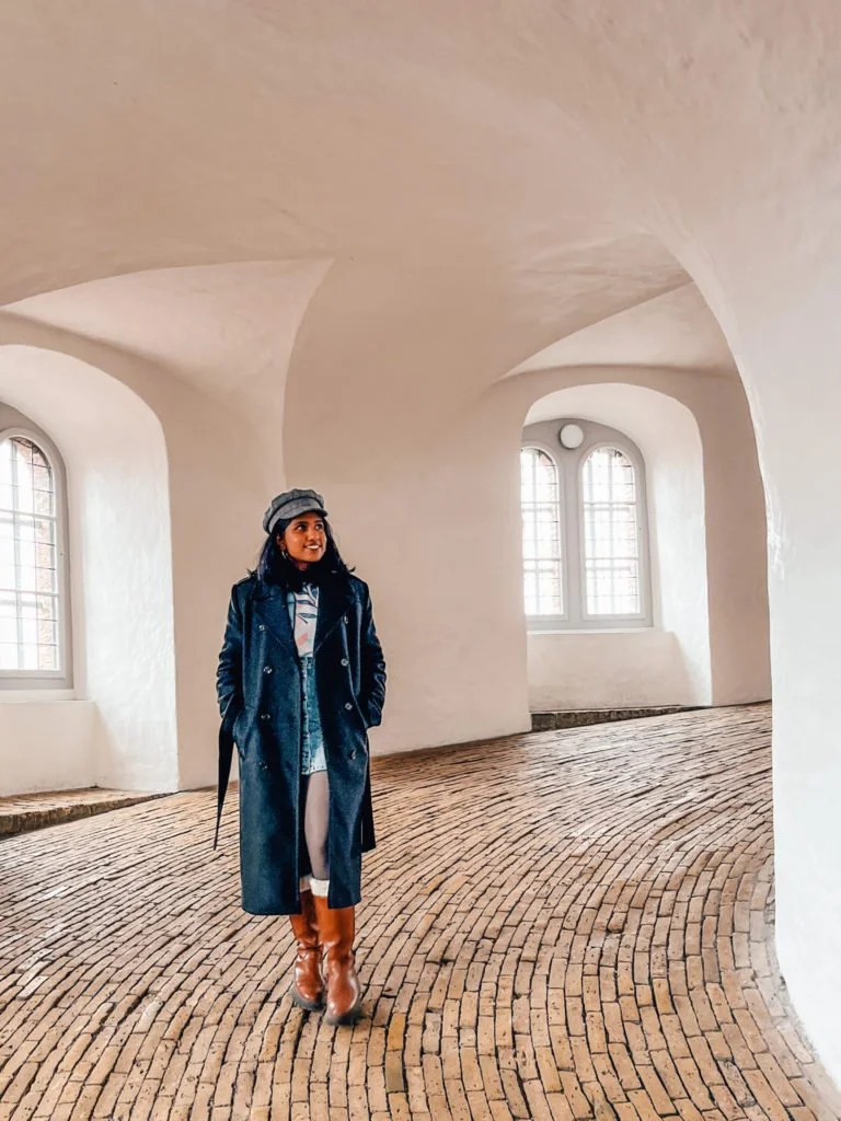 Kiki posing in Round Tower, Copenhagen.
