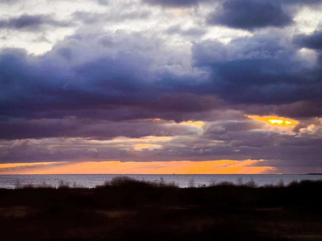 The sunset at Oresund bridge between Copenhagen and Malmo.