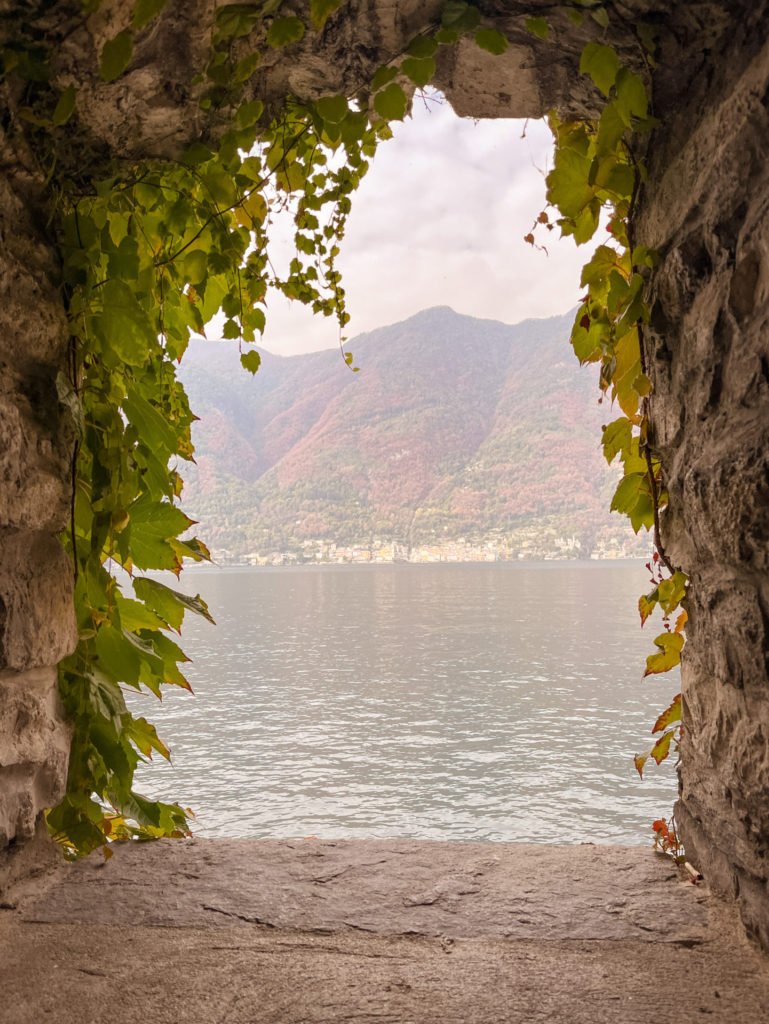 A window sill covered with vines in Orrido Di Nesso.