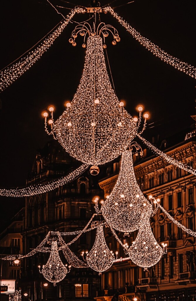 A series of chandelier Christmas light decorations in Vienna.