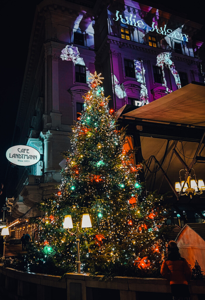 A Christmas tree outside Cafe Landtmann in Vienna.
