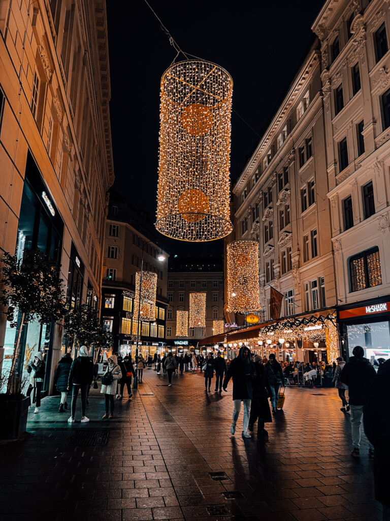 Cylindrical light decorations in Vienna.