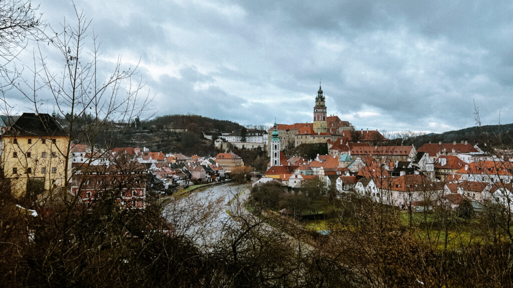 The town of Český Krumlov in Czech Republic in winter.