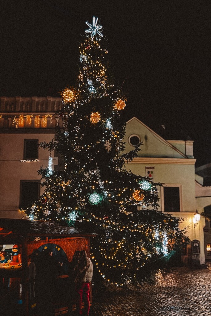 A huge Christmas tree in Český Krumlov.